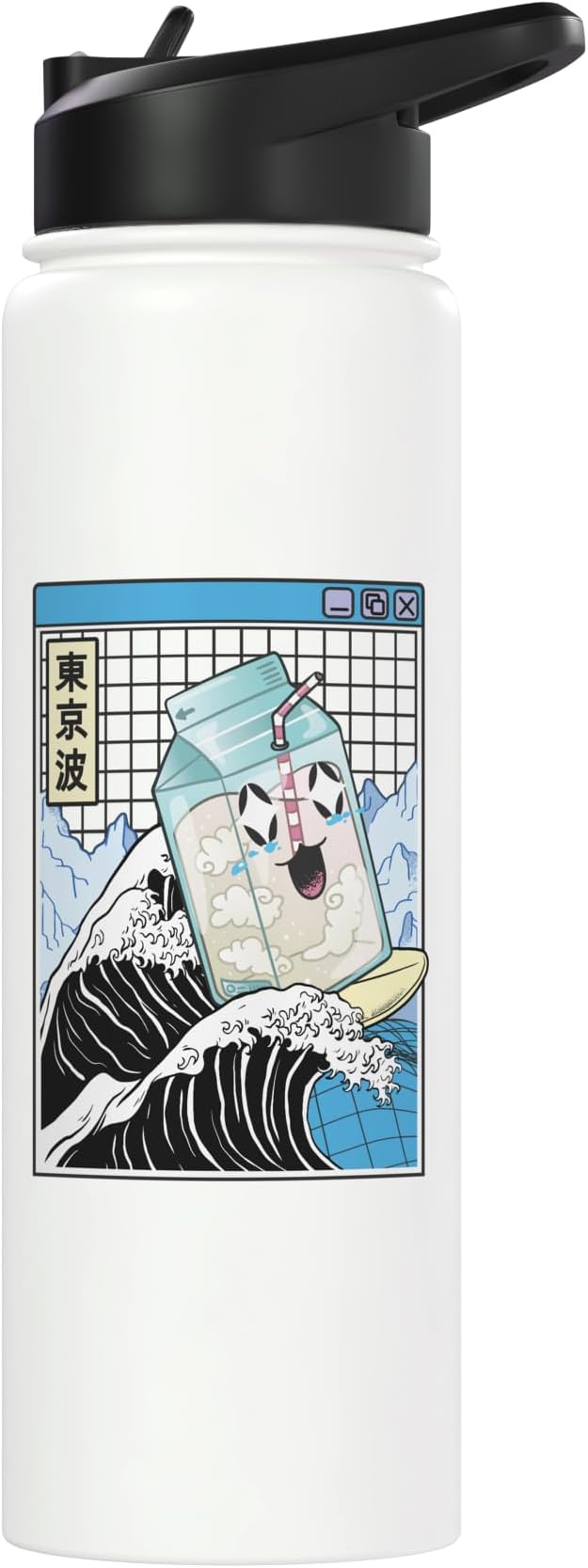 Surfing Milk Carton Kanagawa Wave Anime Kawaii Vaporwave Stainless Steel Insulated Water Bottle