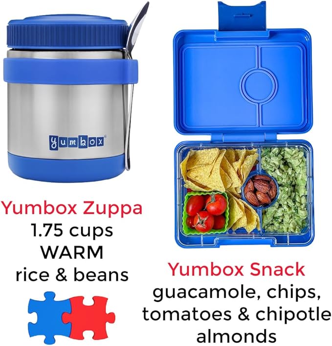Yumbox Wide Mouth Zuppa 14 oz Triple Insulated Stainless Steel Food Jar, Superior Heat Retention, Leakproof, with Utensil Band and Spoon, Easy Open Grip, Hot 6 Hours or Cold 12 Hours, (Neptune Blue)