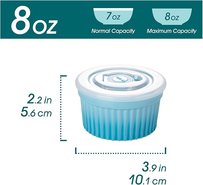 vancasso 8 oz Ramekins with Lid, Porcelain Creme Brulee Souffle Dishes, Blue Pudding Custard Cups Ramiken for Baking, Dishwasher and Oven Safe, Set of 6