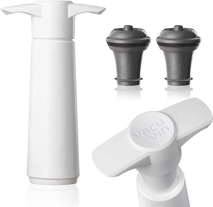 Vacu Vin Original Wine Saver with 2 Vacuum Bottle Stoppers – Wine Preserver Pump for Red or White Wine – Manual Air Remover System – Airtight Seal – Keep Wine Fresh Longer – White