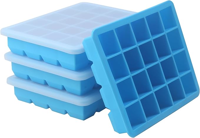 20 Section-0.5oz, Food Grade Silicone Ice Cube Tray Food Container with Airtight Locking Lid, Perfect for Storing Garlic, Herbs, Ginger, Pesto, Tomato Paste, Lemon Juice,Purees and More (Blue 4 Pack)