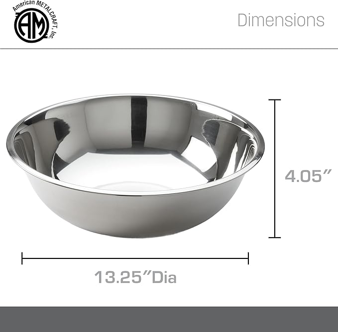 American Metalcraft SSB800 Stainless Steel Mixing Bowl - Durable, Commercial-Grade, Metal Bowl For Mixing - Wide-Rim, Stackable, Dishwasher Safe, 8qt, Silver