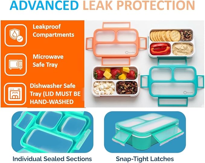 Small Snack Containers for Kids Toddlers - 3 Compartments (Set of 2) - Leak-Proof Reusable Boxes with Lids -BPA-Free Plastic Mini Bento Lunch Box - Ideal for School, Daycare, Holds 2 Cups (Coral+Blue)