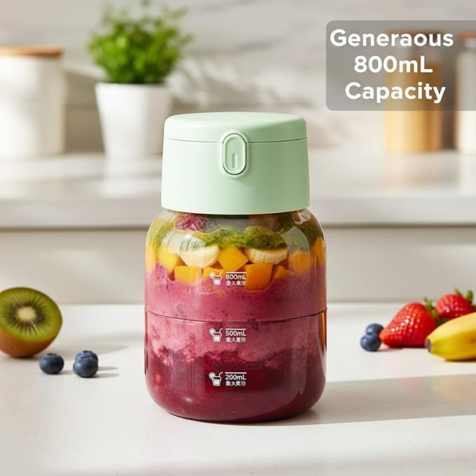 Portable Wireless Juicer Cup — 800mL High-Speed 10-Blade Personal Blender, USB Rechargeable & Auto-Off Safety Design, Portable Smoothie Maker for Travel, Gym, Office & Home (green)