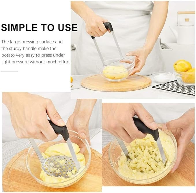 Potato Masher, Stainless Steel Integrated Masher Kitchen Tool & Food Masher/Potato Smasher with Crinkle Cutter, Perfect for Bean, Vegetable, Fruits, Avocado, Meat