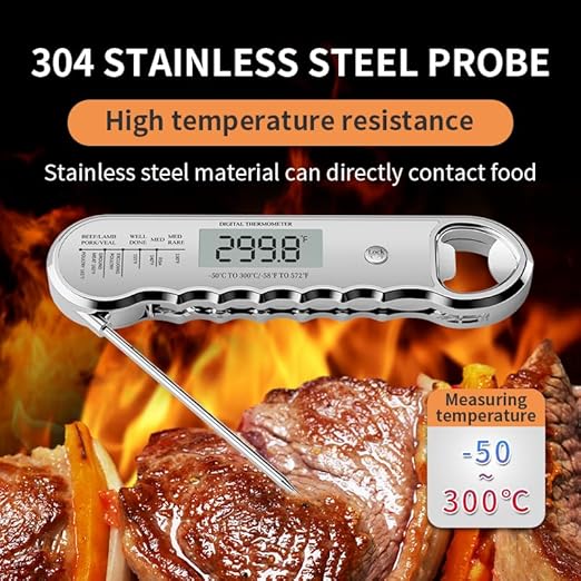 Professional Digital Meat Thermometer with Bottle Opener, Instant Read in 0.5 Sec, ±0.5℉ Accuracy, Premium Plastic Body with Vacuum Electroplating Technology，Waterproof with Auto-Rotate LED Screen
