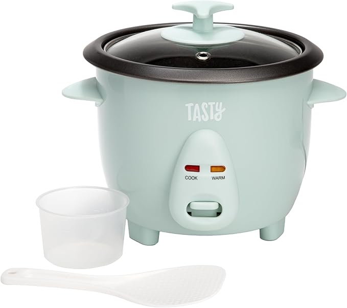 Tasty Mini Rice Cooker with Removable Nonstick Bowl and Auto Keep Warm Function, Great For Soups, Stews, Grains and Oats, 6 Cups Cooked (3 Cups Uncooked), 1.5-Quart, Aqua