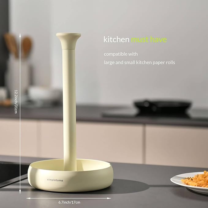 simpletome Paper Towel Holder Countertop Keep It Rolled Up Weighted Base (Matt Cream)