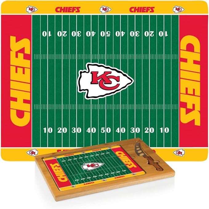 PICNIC TIME NFL Football Field Icon Glass Top Cutting Board & Knife Set, (Parawood & Bamboo)
