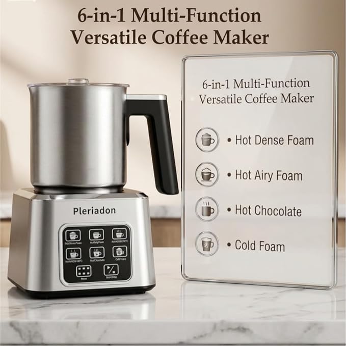 Pleriadon Electric Milk Frother & Steamer – Perfect for Coffee, Lattes, and Hot Chocolate at Home