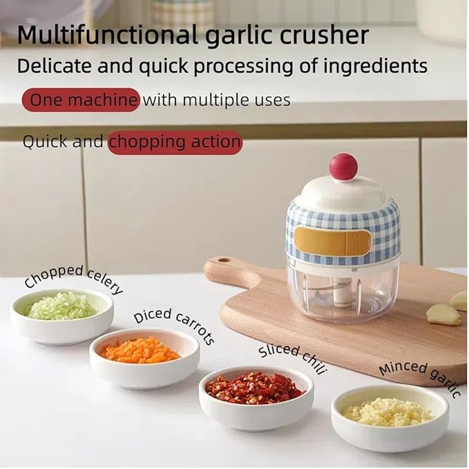 Velytycheon150ML Electric Garlic Chopper, Cordless Mini Chopper for Garlic Onion Ginger, USB Rechargeable Portable Vegetable Blender for Kitchen Cooking, Baby Food, Meat, Chili, Fruit (Blue)