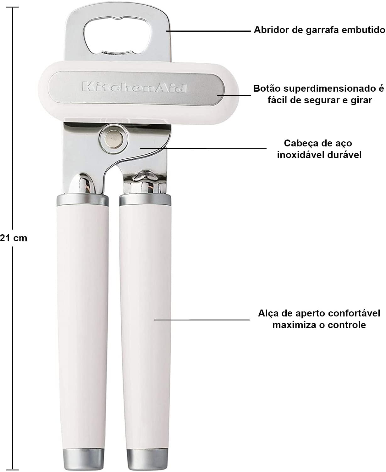 KitchenAid Classic Multifunction Can Opener and Bottle Opener Easy to Use, Razor Sharp Stainless Steel Cutting Wheel, Soft Ergonomic Handles, White