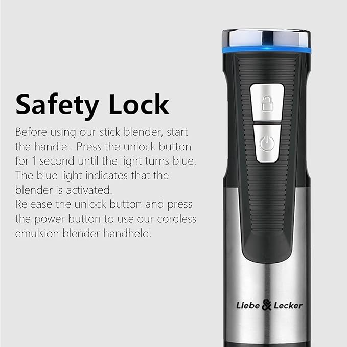 Liebe&Lecker Immersion Blender Handheld Cordless, 3 in 1 Cordless Hand Blender, 8 Speed Emulsion Blender Handheld with Whisk Milk Frother for Soup Smoothie