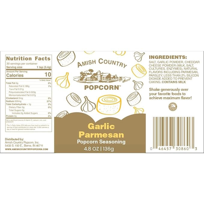 Amish Country Popcorn | Garlic Parmesan Seasoning - 4.8 oz | Old Fashioned, Non-GMO
