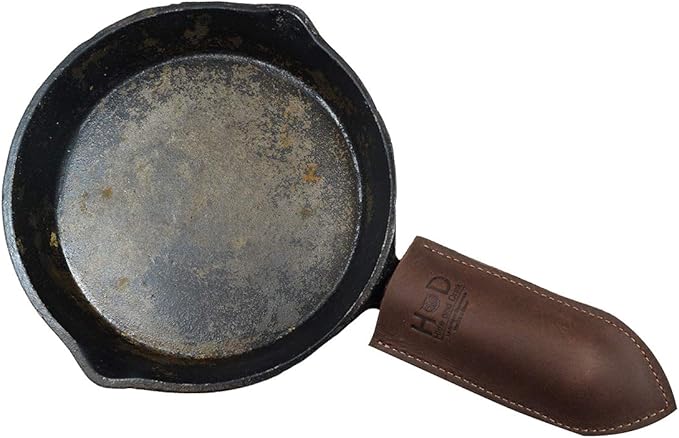 Hide & Drink, Cast Iron Hot Handle Cover, Skillet Panhandle Grips, Frying Pan, Heat Protection, Kitchen Essentials, Full Grain Leather, Handmade (Bourbon Brown, Small)