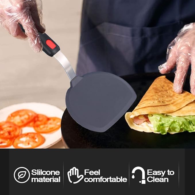Tenta tenta kitchen Silicone Turner Wide Pancake Spatula Pizza Peel Kitchen Utensil Nonstick Cookware Safe Kitchen Flipper for Griddle Cooking and Baking- 600°F Heat-Resistant Rubber Egg Spatulas.