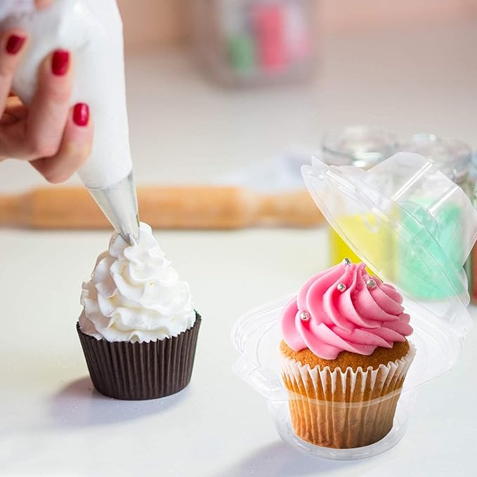 NPLUX 150 Pack Individual Cupcake Containers Plastic Cupcake Boxes Cupcake Holders Stackable Deep Dome Cupcake Carrier