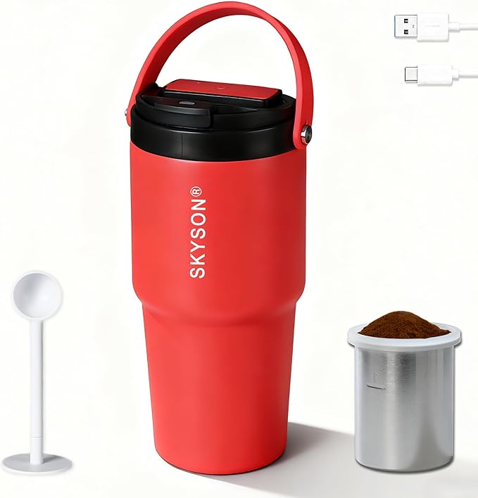 Portable Coffee Maker Mug for Travel,Mini Espresso Coffee Machine,20 oz Thermos Cup with Lid Fast Extraction Electric Filter Brewer,Insulated Stainless Steel Tumbler(Red)