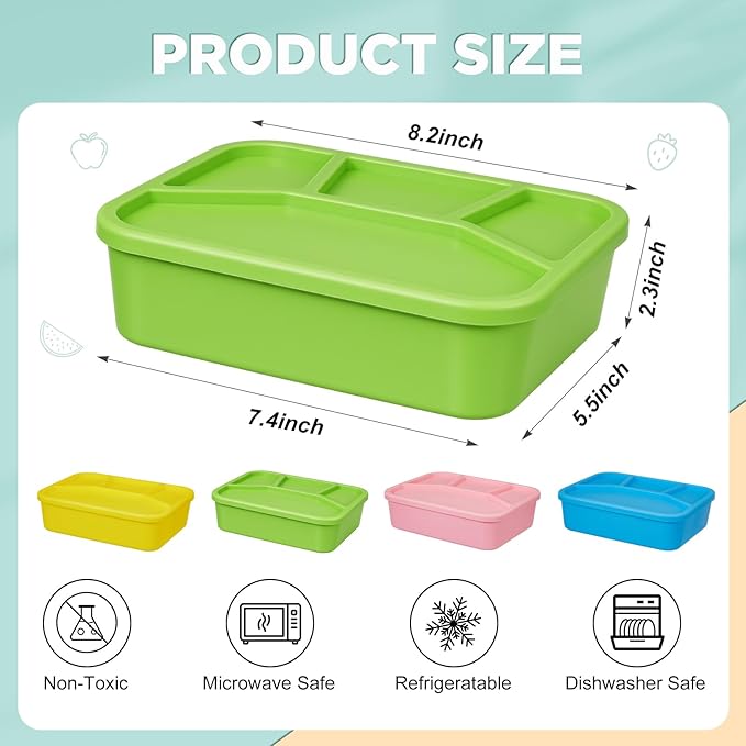 Ziliny 4 Pcs Silicone Bento Box Reusable Lunch Container Smooth Leak Proof Lunch Box Rectangle Bento Boxes for Adult Work Travel Food Meal Compartment Storage, 4 Colors (Bright Colors 2)