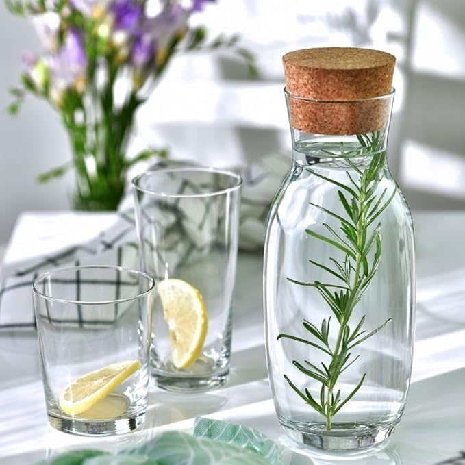 Krosno Water,Lemondade,Juice,Wine Carafe with Cork Stopper, 33.8 oz,Pure Collection, Fridge Safe, Made in Europe