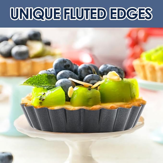 4 Pack 4 Inch Mini Tart Pans with Removable Bottom, Nonstick Quiche Pan Round, Mini Pie Pans with Oil Brush&Silicone Scrubber, Heavy Duty Fluted Side for Pies, Mousse Cakes, Dessert Baking