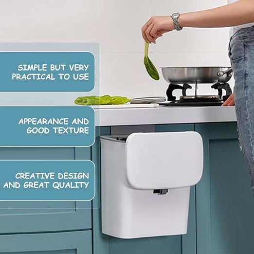 Hanging Kitchen Trash Can 9l with Lid and Inner Bucket, Sealed Compost Bin Plastic Waste Basket for Wall Mount, Indoor Household Food Scrap Storage Container