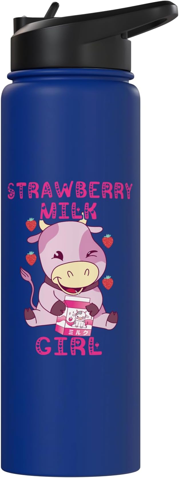 Strawberry Milk Girl Japanese Strawberry Shake Cute Pink Cow Stainless Steel Insulated Water Bottle