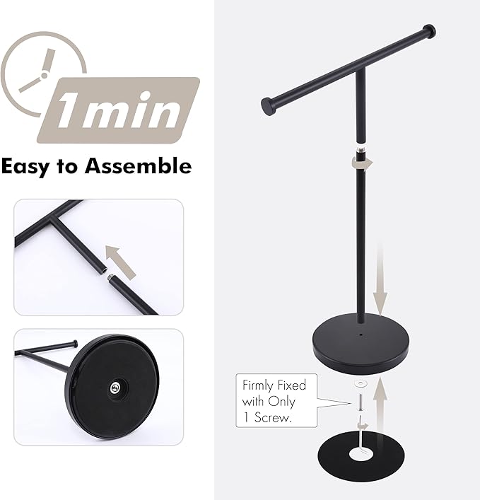 KES Black Towel Rack, Tall Hand Towel Stand 16.5" Fit Standard Hand Towels, T-Shape Standing Hand Holder Countertop Weighted Base, SUS304 Stainless Steel Matte Black, BTH208S14B-BK