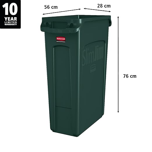 Rubbermaid Commercial Products Slim Jim Plastic Rectangular Recycling/Compost Bin with Venting Channels 23 Gallon Green Recycling (FG354007GRN)