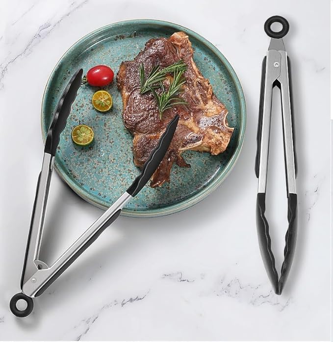 Kitchen Tongs for Cooking Locking Silicone Stainless Steel Buffet Serving Tongs, 7,9 and 12 Inch Silicone Spatula Non-stick,Heat Resistant 4 Pack