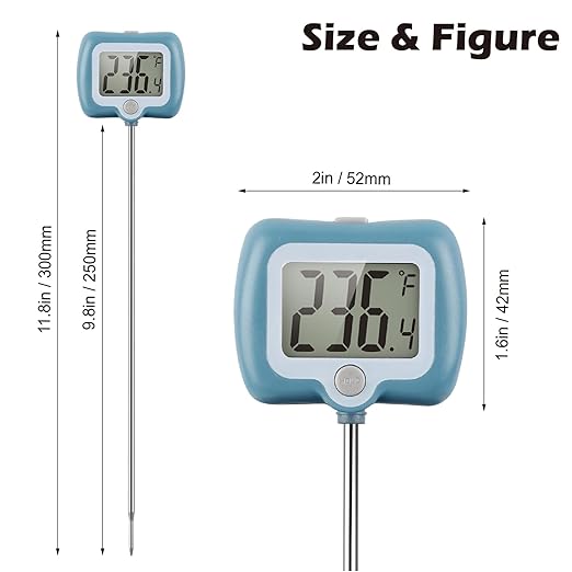 Digital Candy Thermometer with Adjustable Display, 304 Stainless Steel Probe, -58°F~572°F, Blue Body, Includes 2 Pot Clips & Heat-Insulating Pad for Sugar Syrup, Jam, Chocolate, Frying Oil