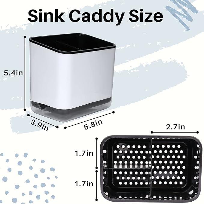KeFanta Sink Caddy for Countertop, Sponge Holder for Kitchen Sink, Dish Sponge and Brush Holder, Plastic Dish Scrubber Organizer with Drain Pan, Black