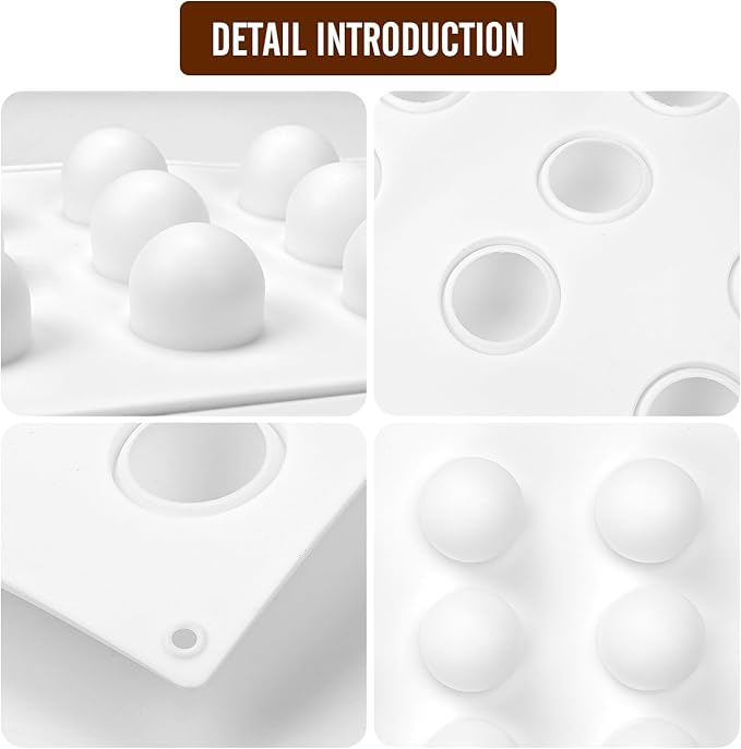 RoseFlower 2pcs Truffle Sphere Silicone Mold, 15-Cavity Silicone Mini Cake Ball Mold, 3D Silicone Baking Mold for Cake Decoration Dessert Mousse Pastry Chocolate Jelly Ice Cream, Round Ball Shape