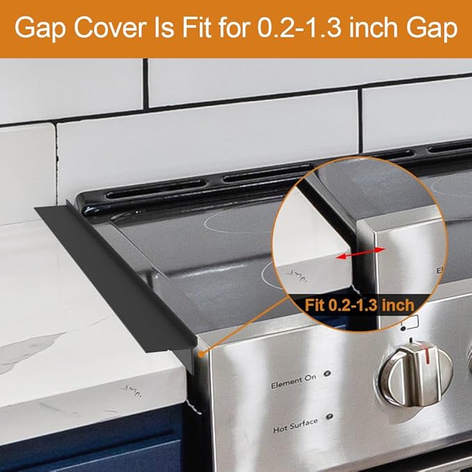 Foldable Stove Gap Filler Kitchen Counter Range Guards 25inch,Silicone Stove Gap Covers Electric Stoves Gap Filler Oven Side Sealing Strip Between Countertop and Stovetop Pack 2 (Black)