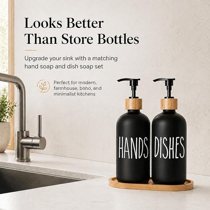 Dish Soap Dispenser for Kitchen Sink.Glass Hand Soap Dispenser, Modern Farmhouse Decor for Bathroom,Kitchen Sink Decor