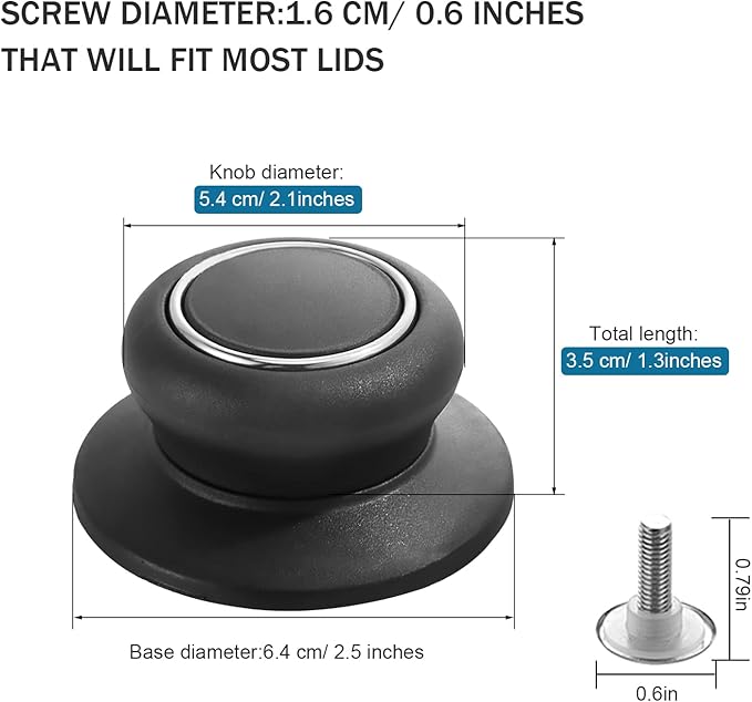4Pcs Universal Pot Lid Top Replacement Knob,Heat Resistant and Prevent static electricity,Easy installation Kitchen Cookware Replacement Pan Lid Holding Handles. (Black)