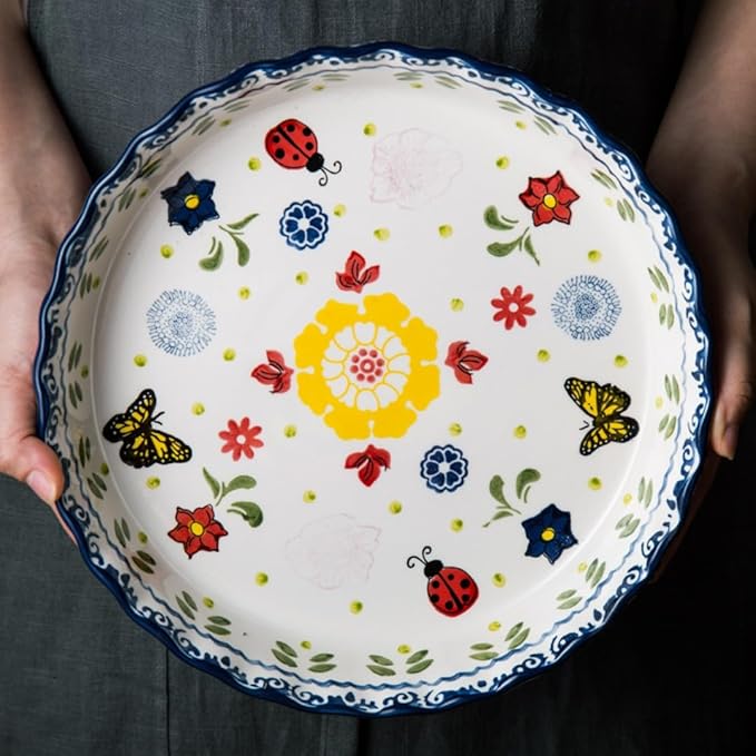 Pie Pans, 11 Inches Ceramic Quiche Pans, Round Pie Tins for Pie, Pizza, Cake, Dinner, Banquet,Oven Safe