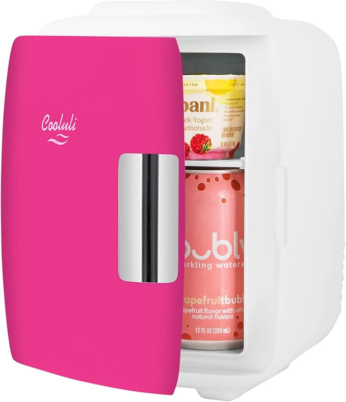 Cooluli Skincare Mini Fridge for Bedroom - Car, Office Desk & Dorm Room - Portable 4L/6 Can Electric Plug In Cooler & Warmer for Food, Drinks, Beauty & Makeup, 12v AC/DC & Exclusive USB, Fuchsia