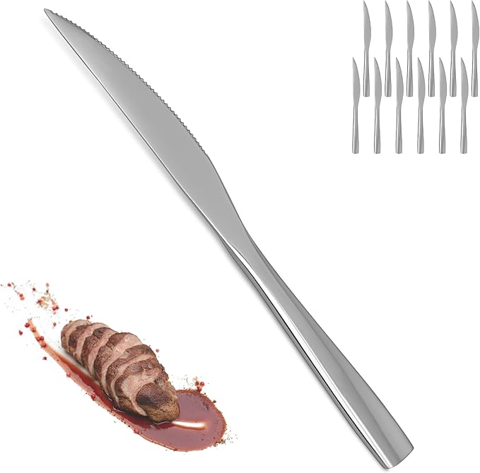 Steak Knives,12 piece Steak knife set,18/10 Stainless Steel Silverware Set Steak Knife Set For Home,Kitchen,Restaurant And Hotel,Mirror Polished& Dishwasher Safe