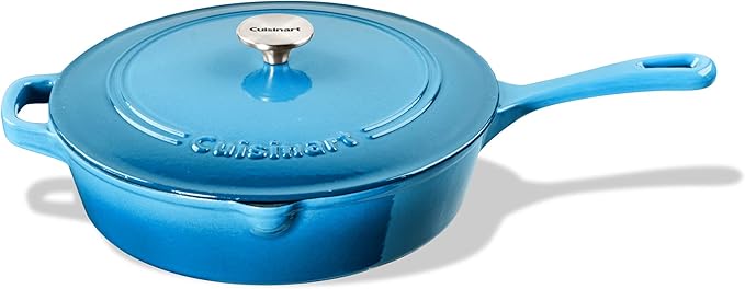 Cuisinart 12-Inch Cast Iron Chicken Fryer with Lid, 4.5 Quart Capacity, Porcelain Enameled Interior, Oven Safe, Induction Compatible, Blue Gradient