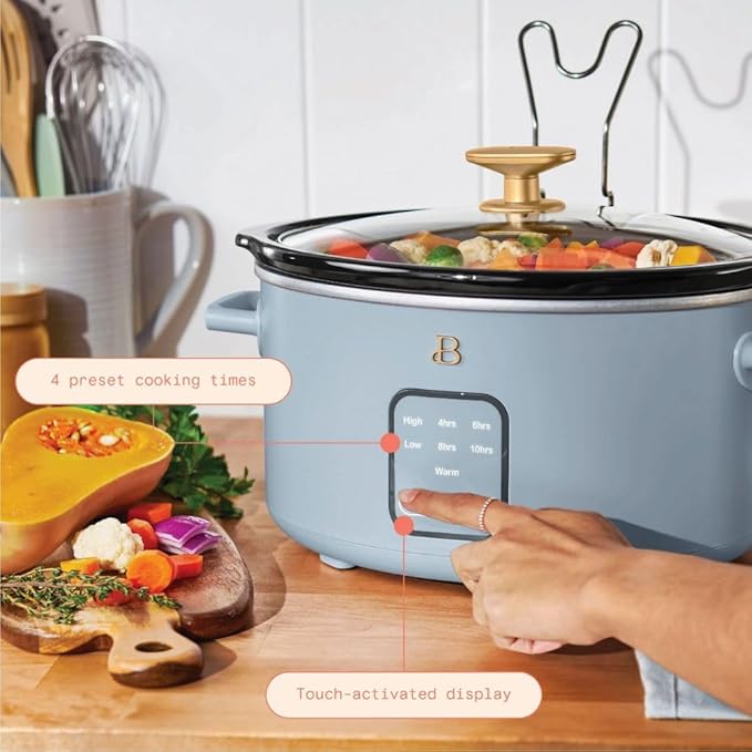 Beautiful 4-Quart Programmable Slow Cooker with Touch-Activated Display, Digital Timer, Keep-Warm Function & Removable Non-Stick Pot