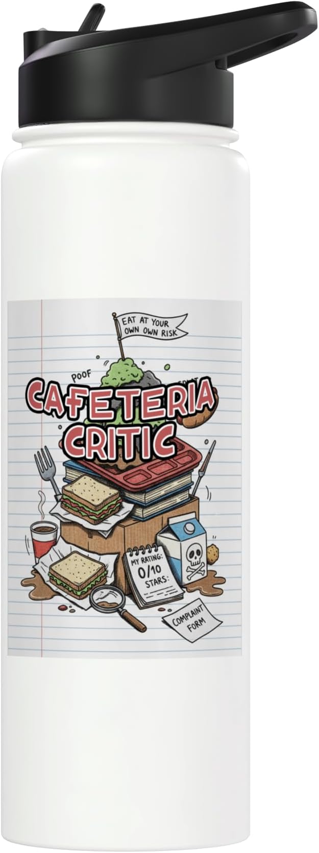 Cafeteria Critic - Student Lunch School Humor Food Chaos Stainless Steel Insulated Water Bottle