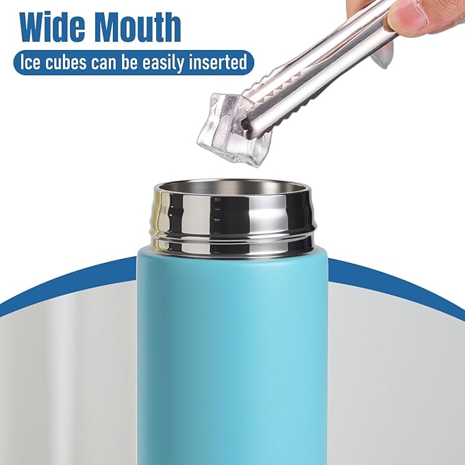 PARACITY Insulated Water Bottle, 15 oz Stainless Steel Water Bottles for Double Wall Vacuum Hot Drinks, Metal Water Bottle Keeps Hot for 12 Hrs, Cold for 24 Hrs, for Coffee, Tea (light blue)