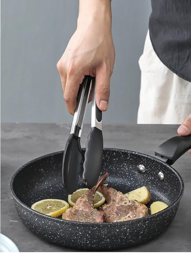Kitchen Tongs for Cooking Locking Silicone Stainless Steel Buffet Serving Tongs, 7,9 and 12 Inch Silicone Spatula Non-stick,Heat Resistant 4 Pack