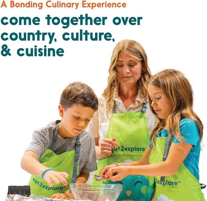 eat2explore Cooking Kits for Kids 16 Pcs – Interactive & Educational Kids Cooking Sets Real for Ages 5 and Up,3 Recipe Cards & Global Ingredients – Perfect for Families and Homeschooling (Ireland)