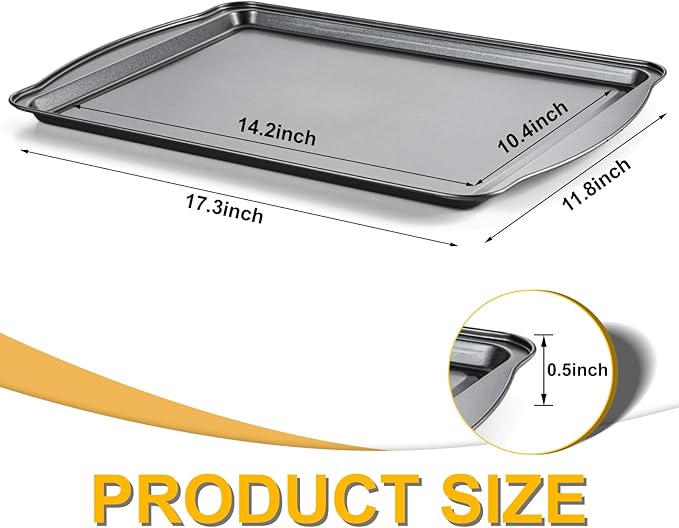 Baking Sheet Set of 2-17" x 11" x 0.5" Carbon Steel Cookie Sheet for Baking, Nonstick Baking Pan with Dual Handles, Rust & Warp Resistant, Perfect for Baking, Roasting, and More