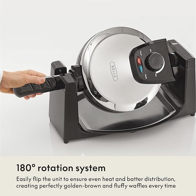 bella Classic Rotating Belgian Waffle Maker with Nonstick Plates, Removable Drip Tray, Adjustable Browning Control and Cool Touch Handles, Stainless Steel