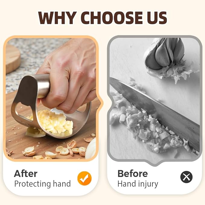 Stainless Steel Garlic Press Rocker, Ergonomic Garlic Crusher Tool for Effortless Mincing, Kitchen Gadget for Home Cooking and Chefs (2 PACKS)