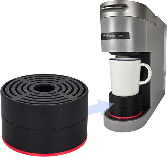 Elevate Anti-Splash Cup Riser Accessory for most Keurig K-cup, Cuisinart Single Serve, and other Coffee Makers, Adjustable for Cup Size and Drip Tray Type (Black with Red Base)