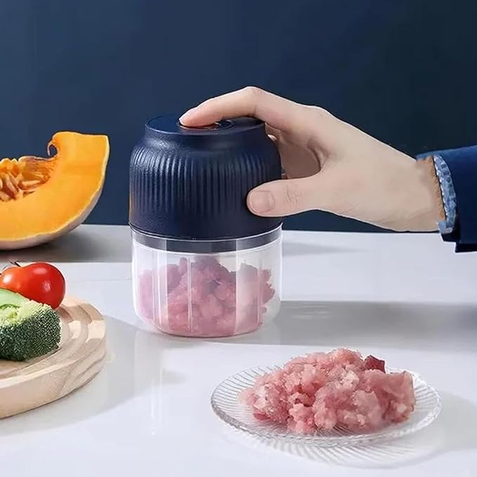 Household Electric Garlic Crusher, Rechargeable Mini Food Chopper with Stainless Steel Blades,One-Touch Portable Electric Garlic Mincer for Onion Ginger Chili,Small Food Processor for Kitchen (Blue)